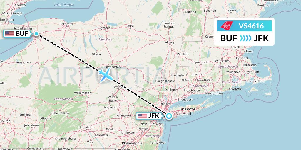 VS4616 Virgin Atlantic Airways Flight Map: Buffalo to New York