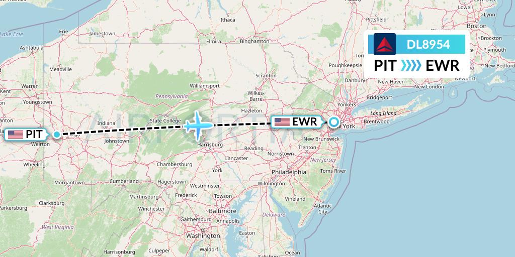 DL8954 Delta Air Lines Flight Map: Pittsburgh to New York