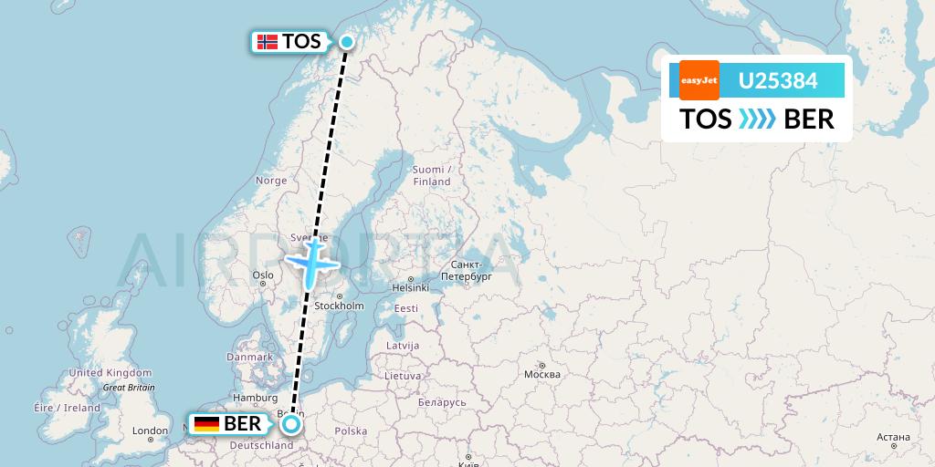 U25384 EasyJet Flight Map: Tromso to Berlin