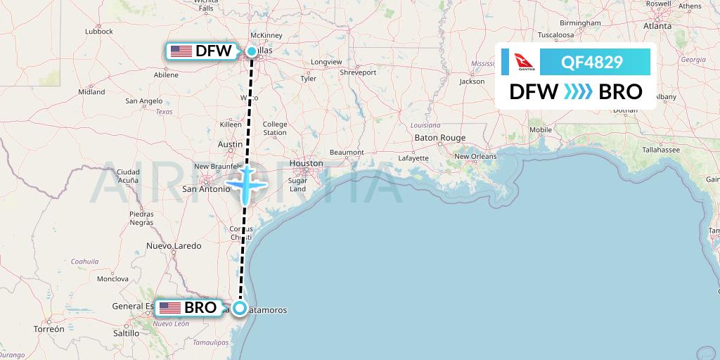 QF4829 Qantas Flight Map: Dallas to Brownsville