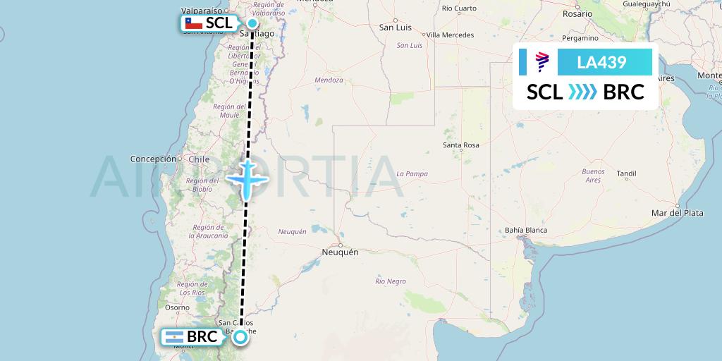 LA439 LAN Airlines Flight Map: Santiago to San Carlos de Bariloche