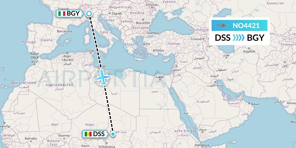 NO4421 Neos Flight Map: Dakar to Milan