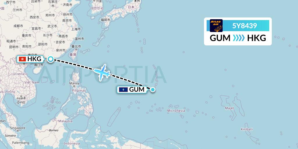 5Y8439 Atlas Air Flight Map: Guam to Hong Kong