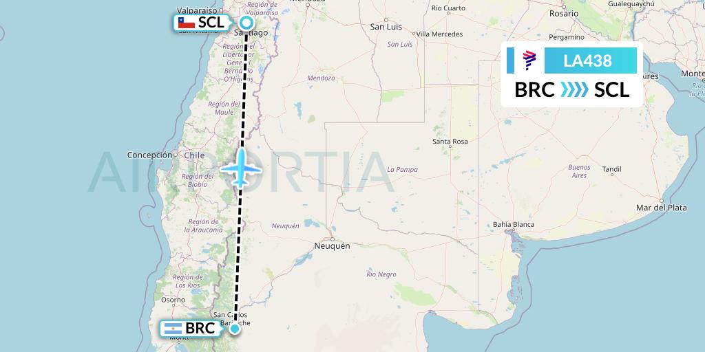 LA438 LAN Airlines Flight Map: San Carlos de Bariloche to Santiago