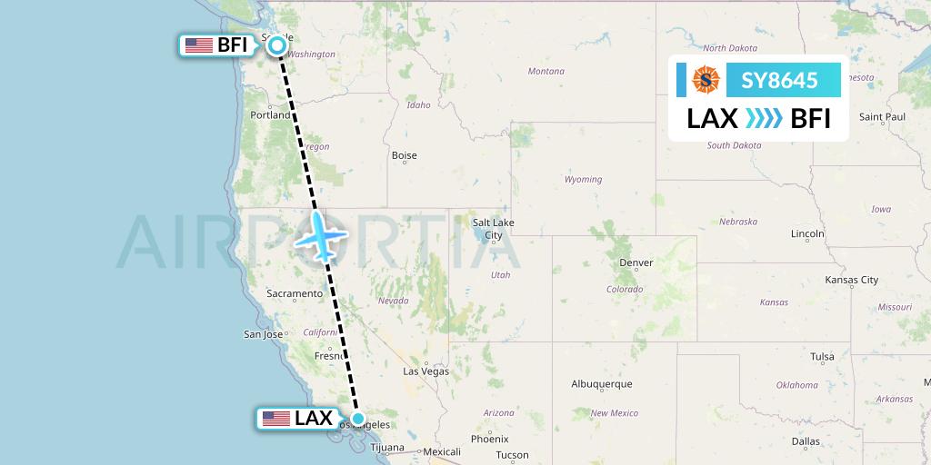 SY8645 Sun Country Airlines Flight Map: Los Angeles to Seattle