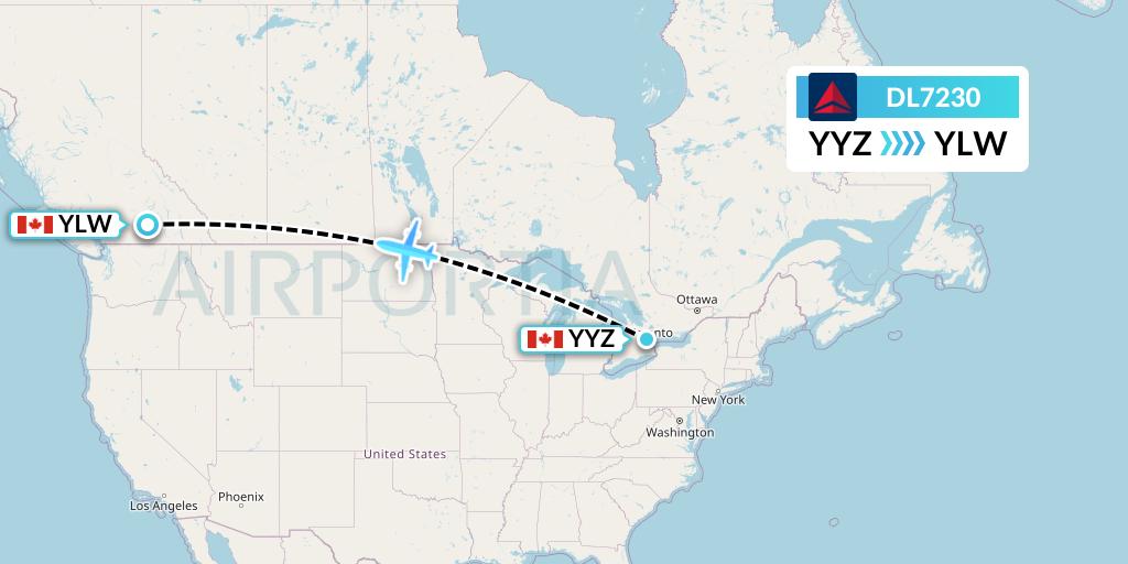 DL7230 Delta Air Lines Flight Map: Toronto to Kelowna