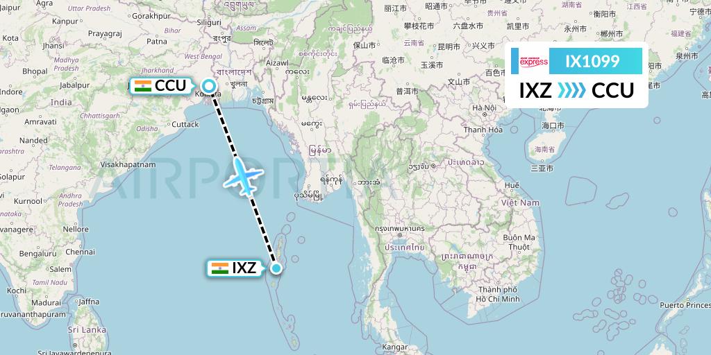 IX1099 Air India Express Flight Map: Port Blair to Kolkata