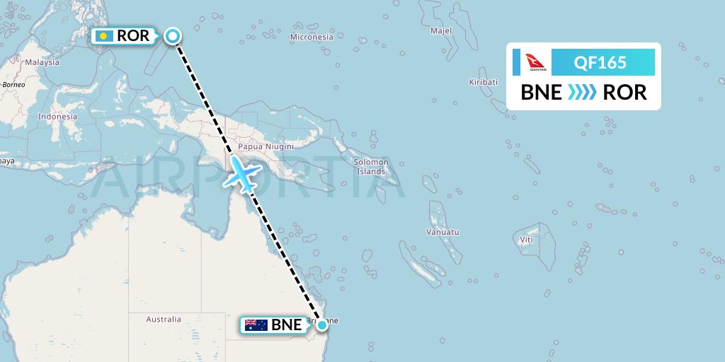 QF165 Qantas Flight Map: Brisbane to Airai
