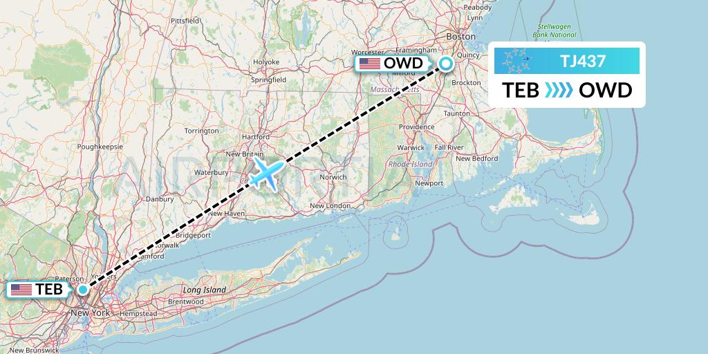 TJ437 Tradewind Aviation Flight Map: Teterboro to Norwood