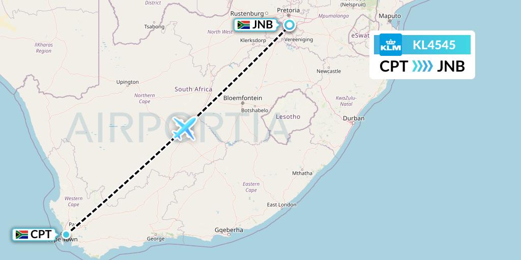 KL4545 KLM Flight Map: Cape Town to Johannesburg