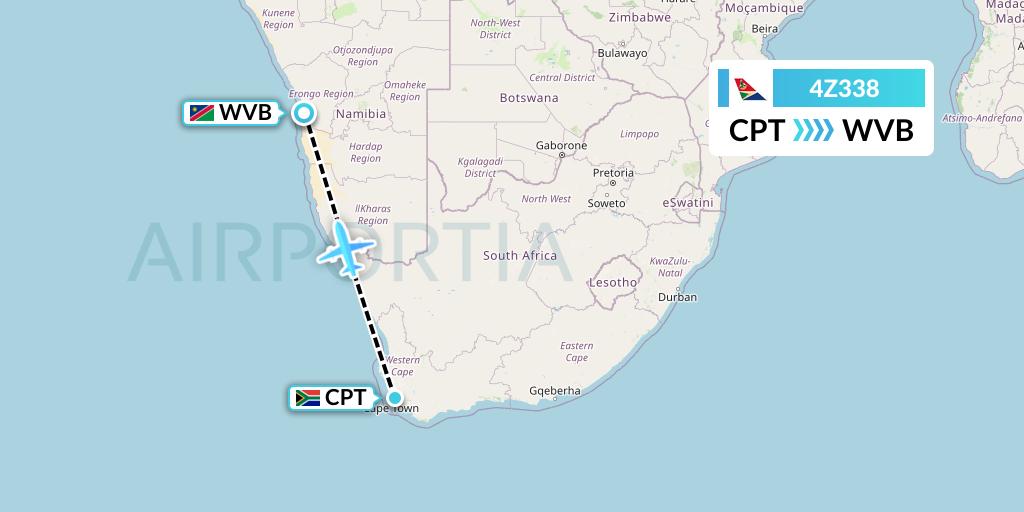 4Z338 Airlink Flight Map: Cape Town to Walvis Bay
