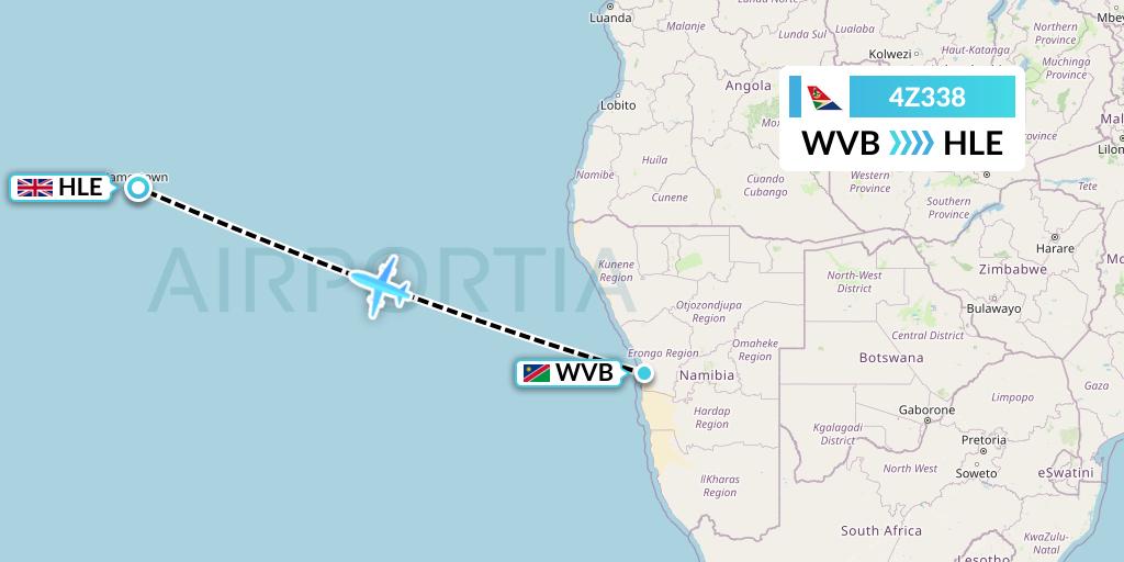4Z338 Airlink Flight Map: Walvis Bay to Saint Helena