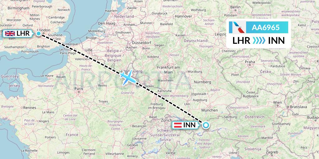 AA6965 American Airlines Flight Map: London to Innsbruck