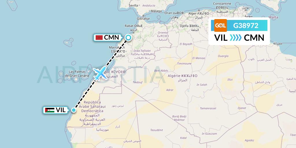 G38972 GOL Transportes Aeros Flight Map: Dakhla to Casablanca