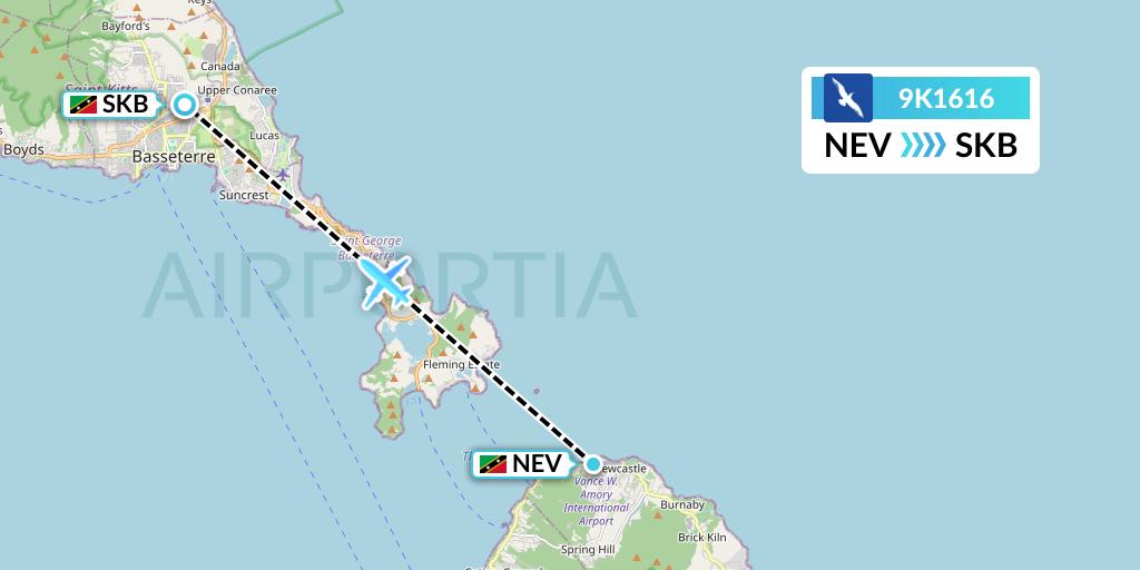 9K1616 Cape Air Flight Map: Nevis to Basseterre