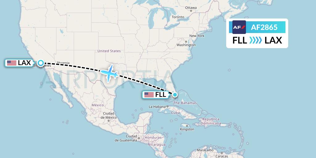 AF2865 Air France Flight Map: Fort Lauderdale to Los Angeles