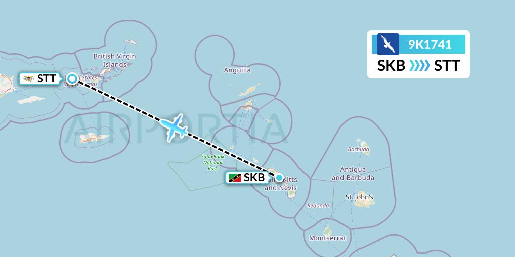 9K1741 Cape Air Flight Map: Basseterre to St. Thomas