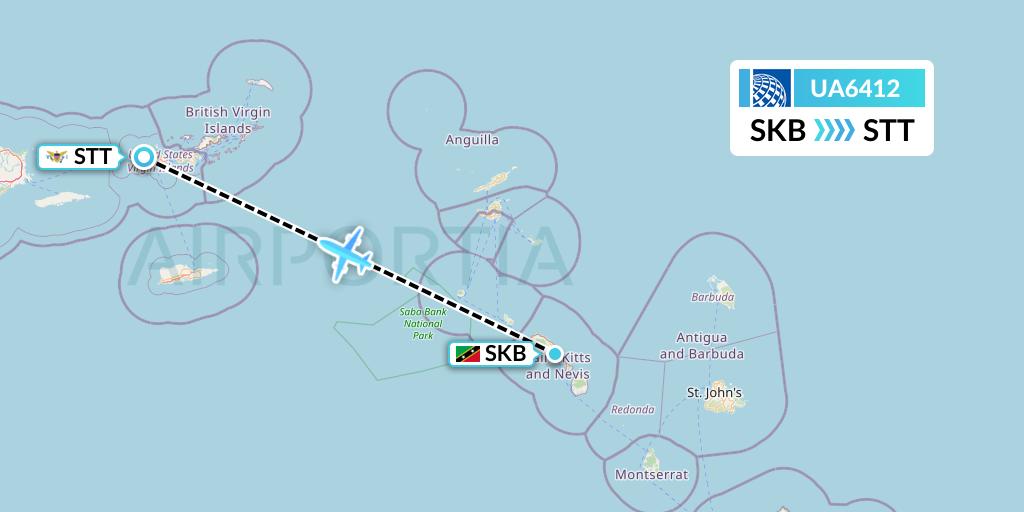 UA6412 United Airlines Flight Map: Basseterre to St. Thomas