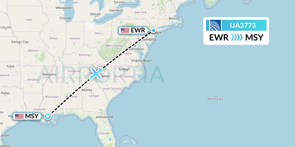 UA3773 United Airlines Flight Map: New York to New Orleans