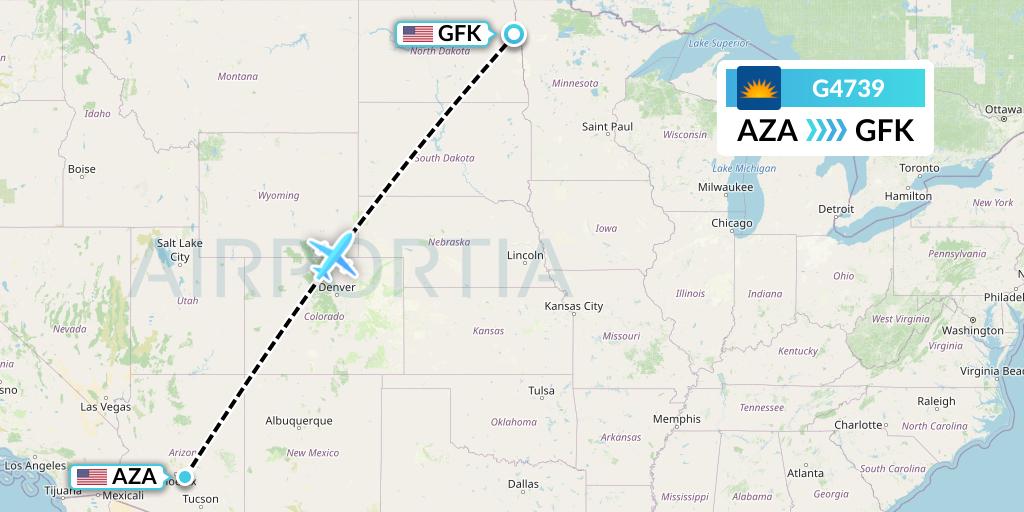 G4739 Allegiant Air Flight Map: Phoenix to Grand Forks
