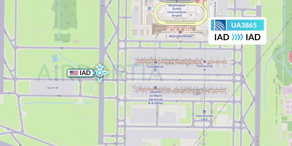 UA3865 United Airlines Flight Map: Washington to Washington