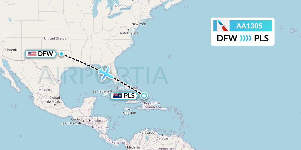 AA1305 American Airlines Flight Map: Dallas to Providenciales