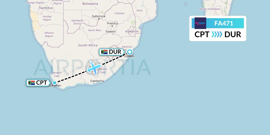 FA471 Safair Flight Map: Cape Town to Durban