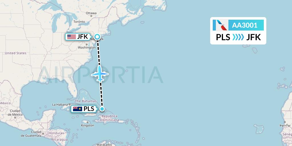 AA3001 American Airlines Flight Map: Providenciales to New York