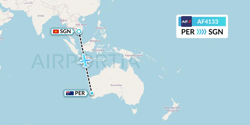 AF4133 Air France Flight Map: Perth to Ho Chi Minh City