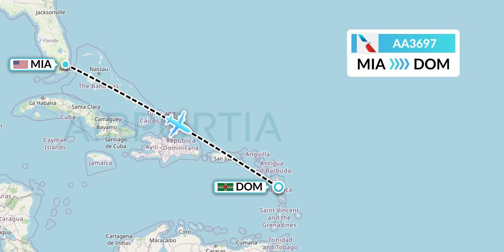 AA3697 American Airlines Flight Map: Miami to Dominica
