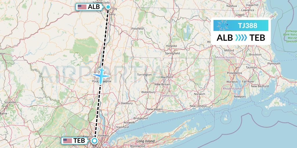 TJ388 Tradewind Aviation Flight Map: Albany to Teterboro