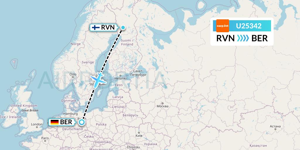 U25342 EasyJet Flight Map: Rovaniemi to Berlin