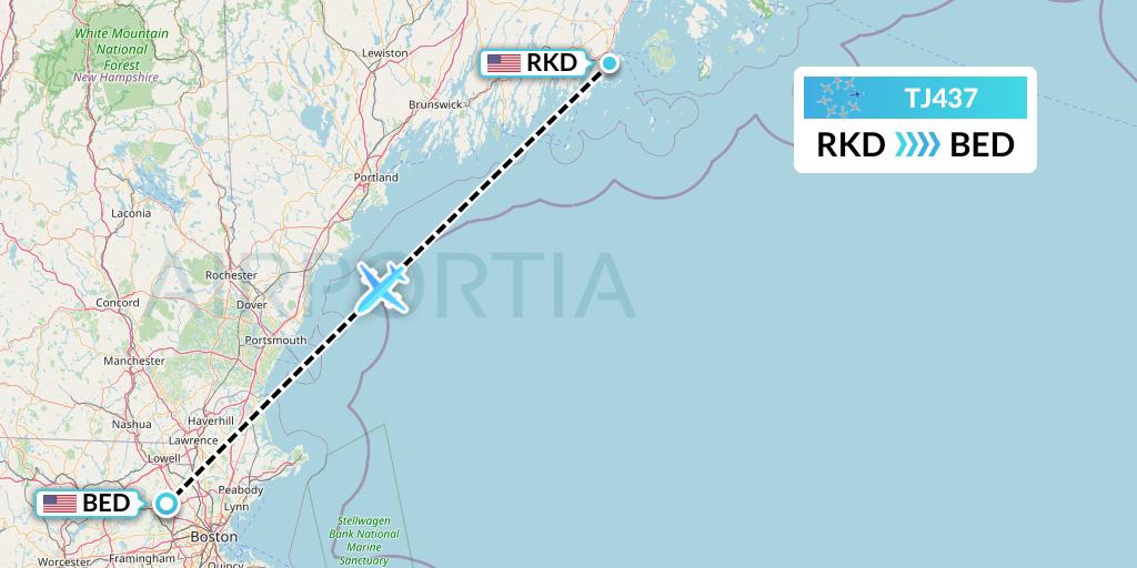 TJ437 Tradewind Aviation Flight Map: Rockland to Bedford
