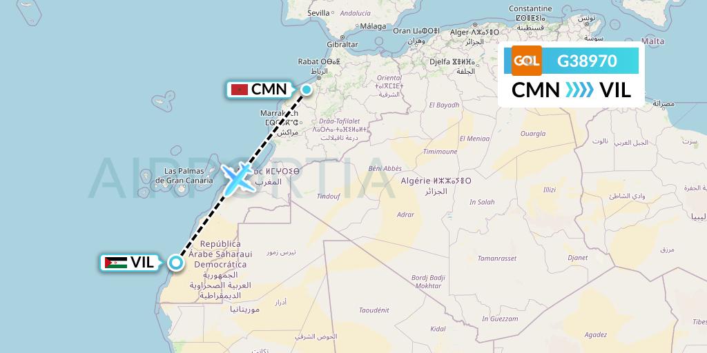 G38970 GOL Transportes Aeros Flight Map: Casablanca to Dakhla