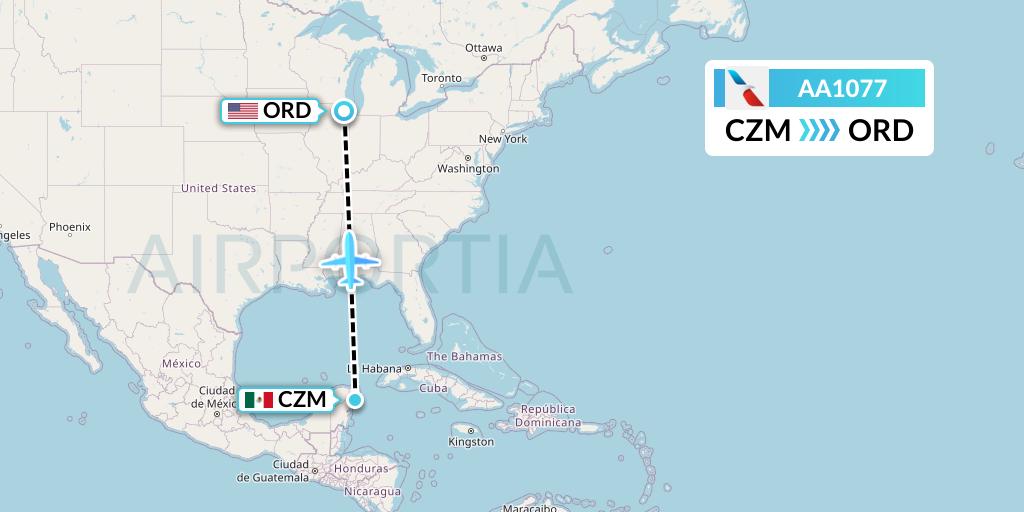 AA1077 American Airlines Flight Map: Cozumel to Chicago