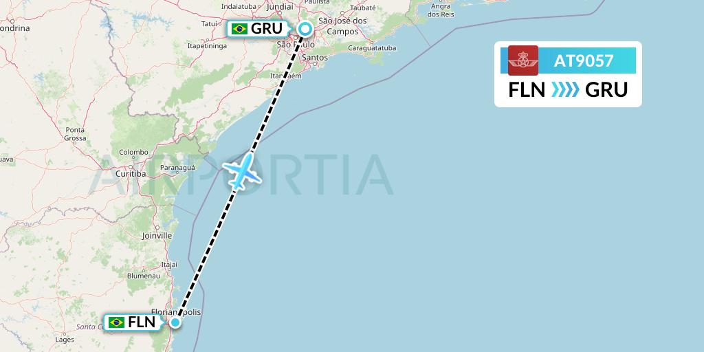 AT9057 Royal Air Maroc Flight Map: Florianopolis to Sao Paulo