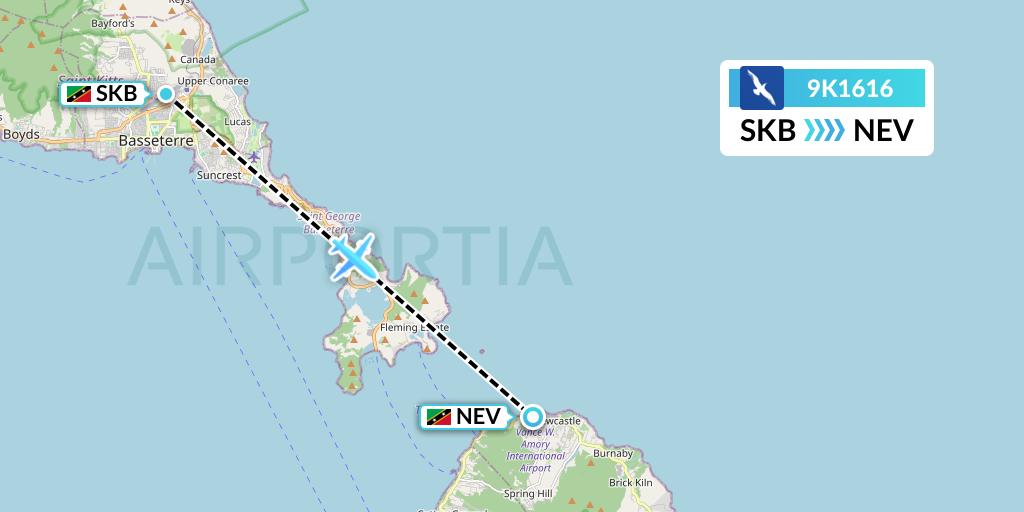 9K1616 Cape Air Flight Map: Basseterre to Nevis