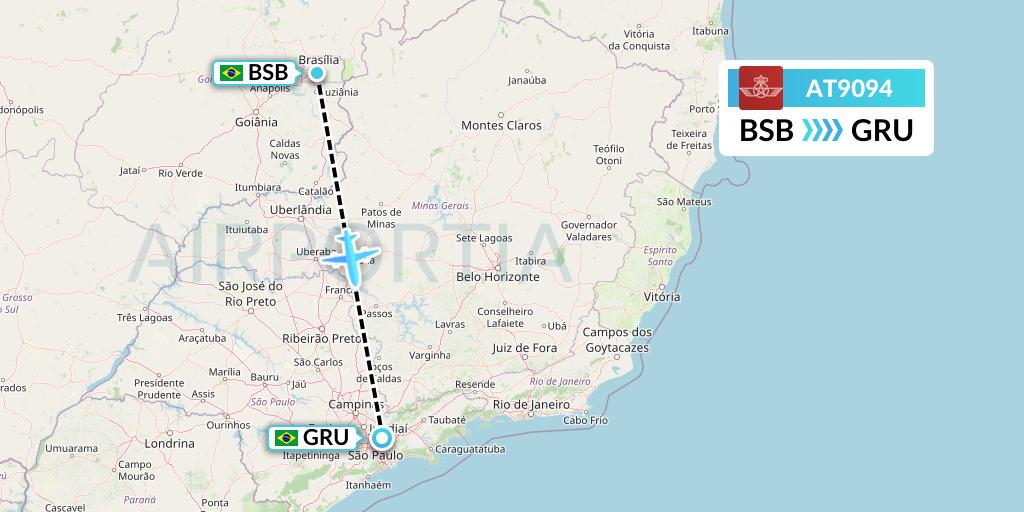 AT9094 Royal Air Maroc Flight Map: Brasilia to Sao Paulo