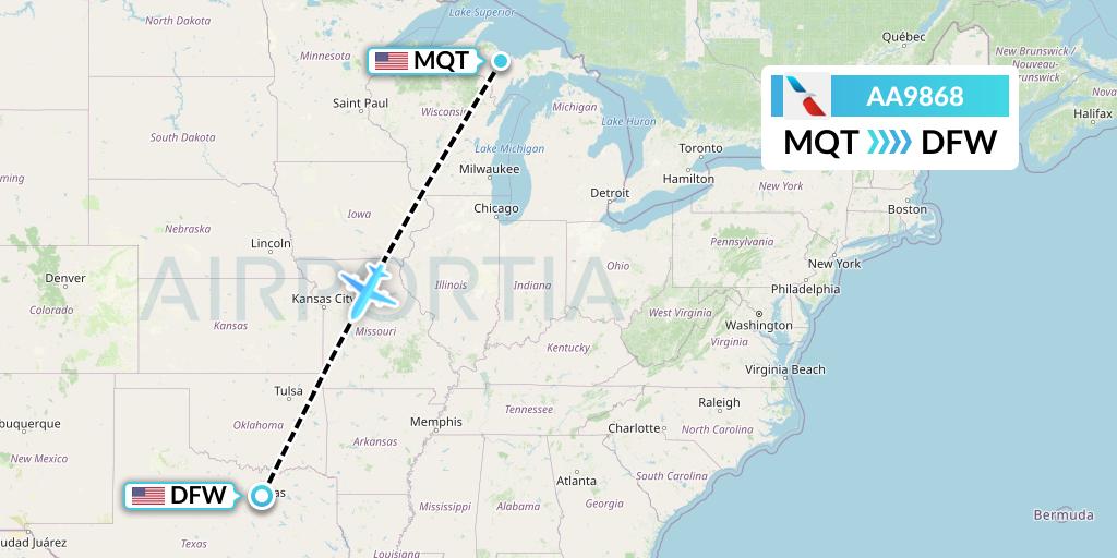 AA9868 American Airlines Flight Map: Marquette to Dallas