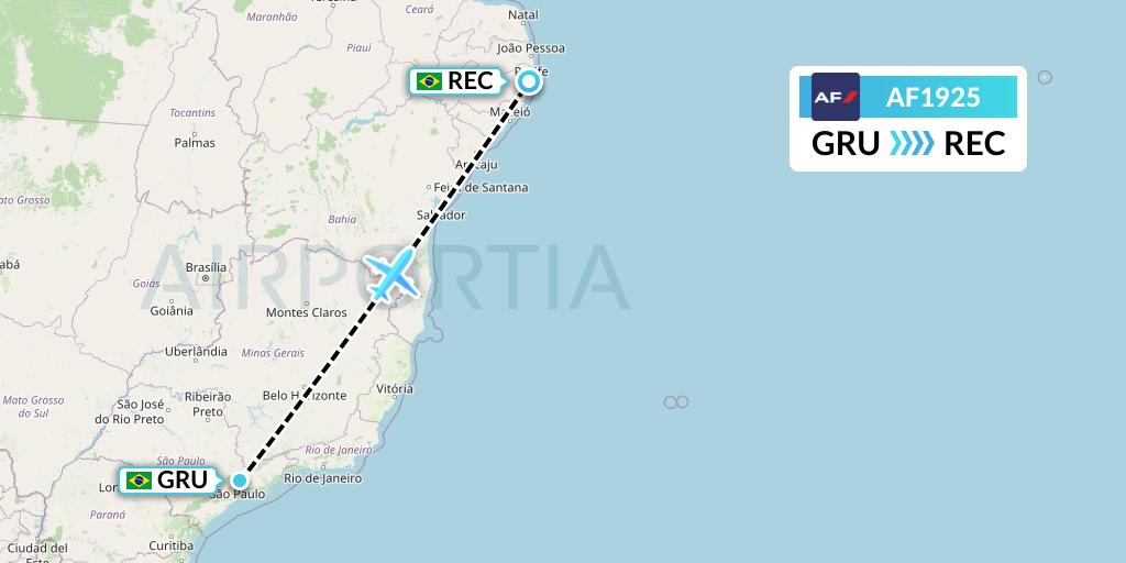 AF1925 Air France Flight Map: Sao Paulo to Recife