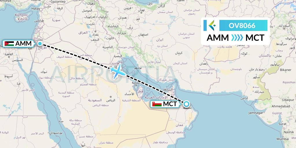 OV8066 SalamAir Flight Map: Amman to Muscat