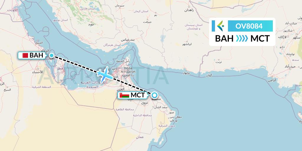 OV8084 SalamAir Flight Map: Bahrain to Muscat