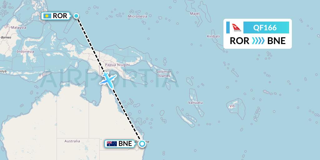 QF166 Qantas Flight Map: Airai to Brisbane