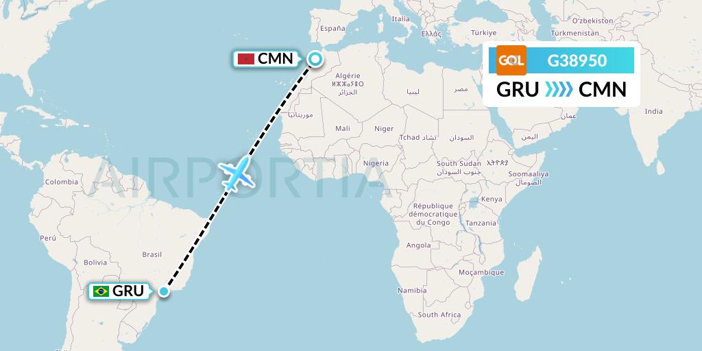 G38950 GOL Transportes Aeros Flight Map: Sao Paulo to Casablanca
