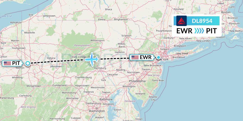 DL8954 Delta Air Lines Flight Map: New York to Pittsburgh