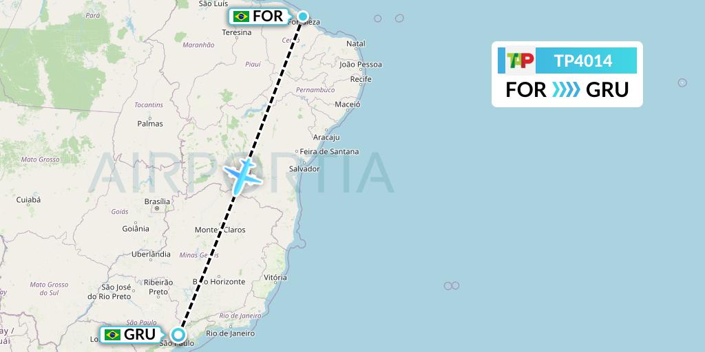 TP4014 TAP Portugal Flight Map: Fortaleza to Sao Paulo