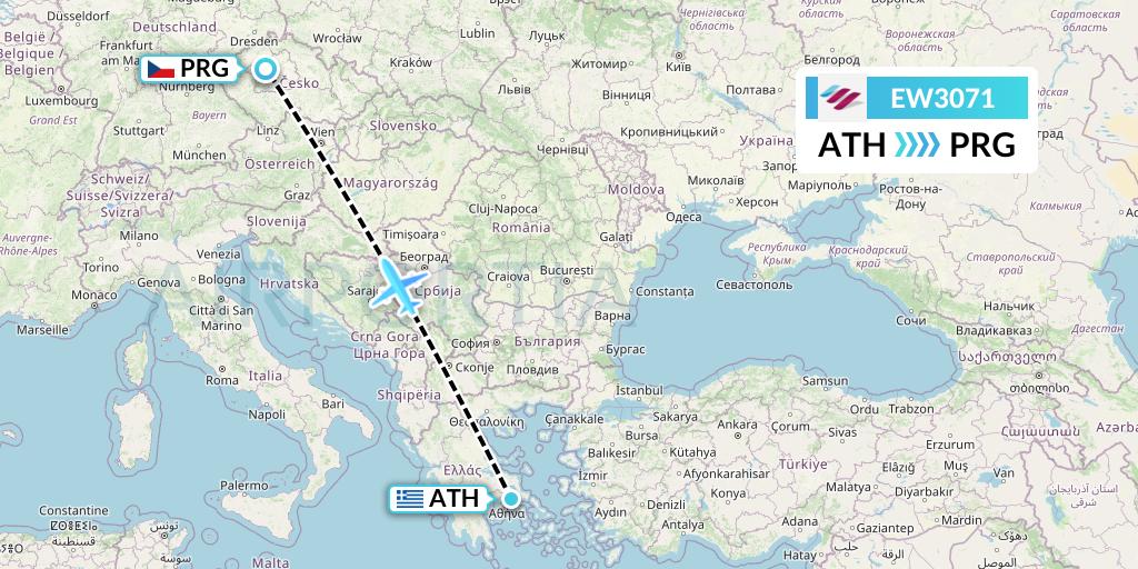 EW3071 Eurowings Flight Map: Athens to Prague