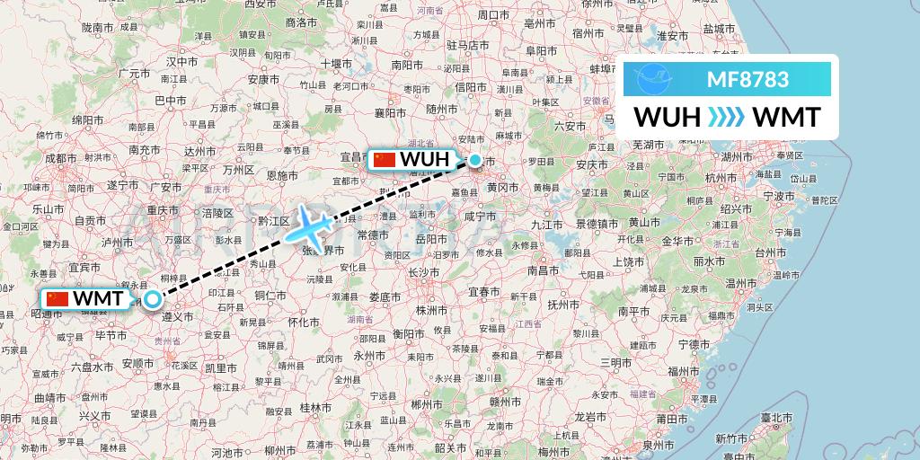 MF8783 Xiamen Airlines Flight Map: Wuhan to Zunyi