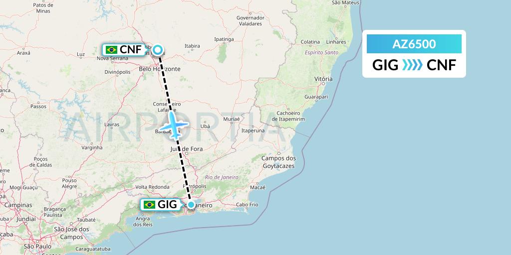 AZ6500 ITA Airways Flight Map: Rio de Janeiro to Belo Horizonte