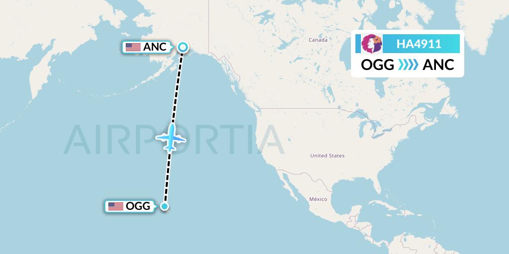 HA4911 Hawaiian Airlines Flight Map: Kahului to Anchorage